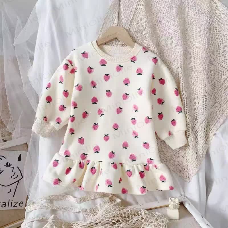 Baby Toddler Girl Fleece Bubble Hem Dress - Pink - 6-7T - image 2