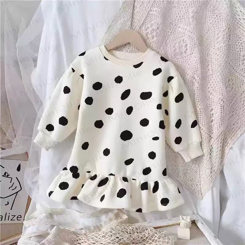 Baby Toddler Girl Fleece Bubble Hem Dress - Black - 6-7T - image 3