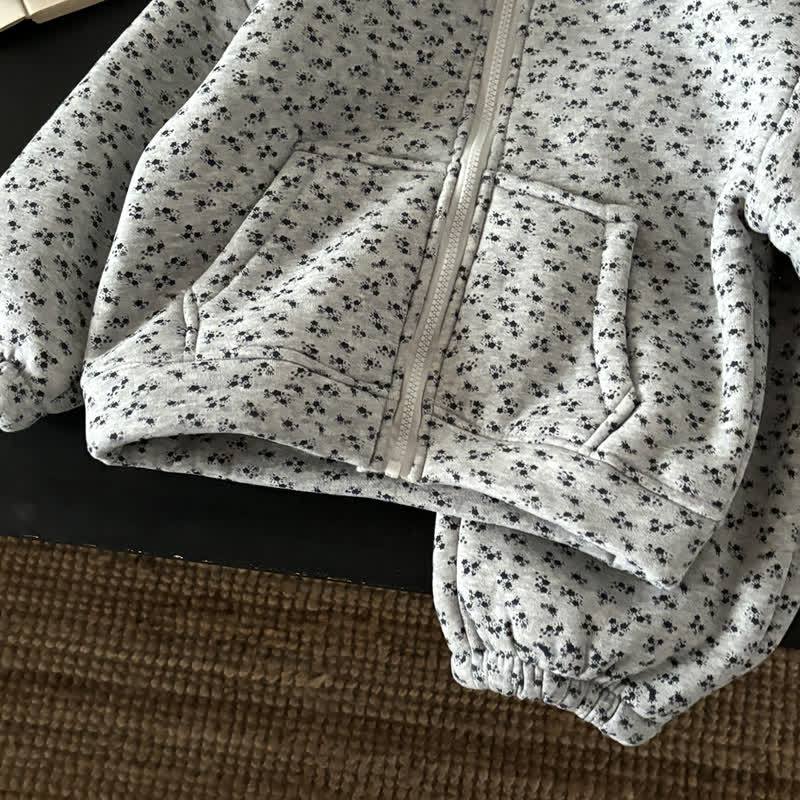 Toddler Grey Floral Fleece Lined Hoodie and Jogger 2-piece Set - image 4