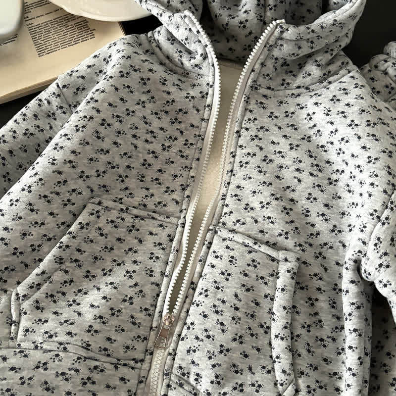 Toddler Grey Floral Fleece Lined Hoodie and Jogger 2-piece Set - image 3