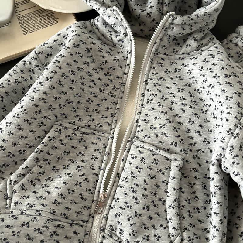 Toddler Grey Floral Fleece Lined Hoodie and Jogger 2-piece Set - image 3