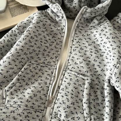 Toddler Grey Floral Fleece Lined Hoodie and Jogger 2-piece Set - image 3