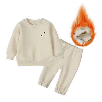 Baby Toddler Cozy Fleece Sweatshirt and Jogger 2-piece Set - Beige Flower - 5-6T - image 2