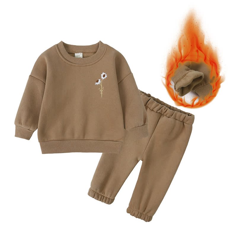 Baby Toddler Cozy Fleece Sweatshirt and Jogger 2-piece Set - Khaki Flower - 5-6T - image 3