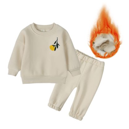 Baby Toddler Cozy Fleece Sweatshirt and Jogger 2-piece Set - Beige Fruit - 5-6T - image 4