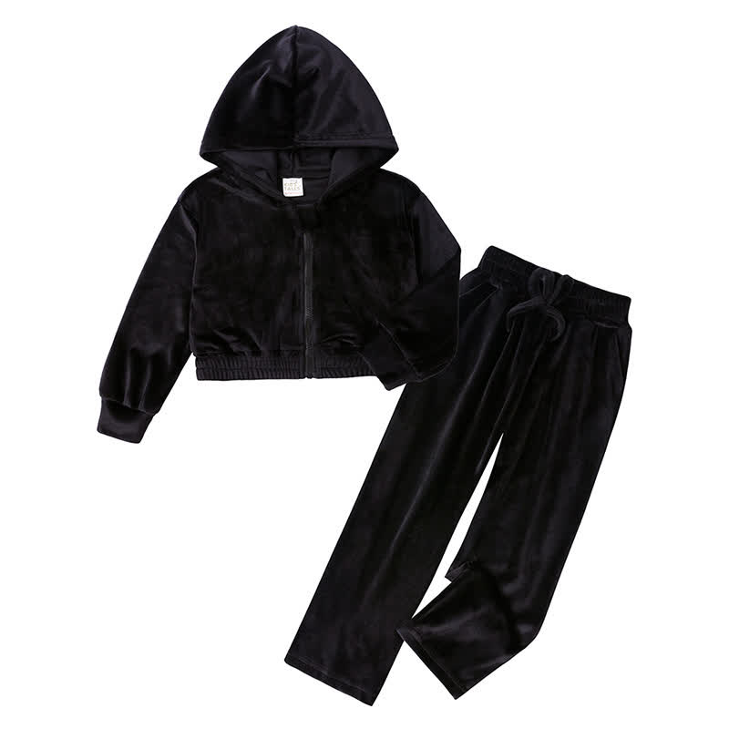 Toddler Soft Velour Zip Hoodie and Pants 2-piece Set - Black - 11-12T - image 4