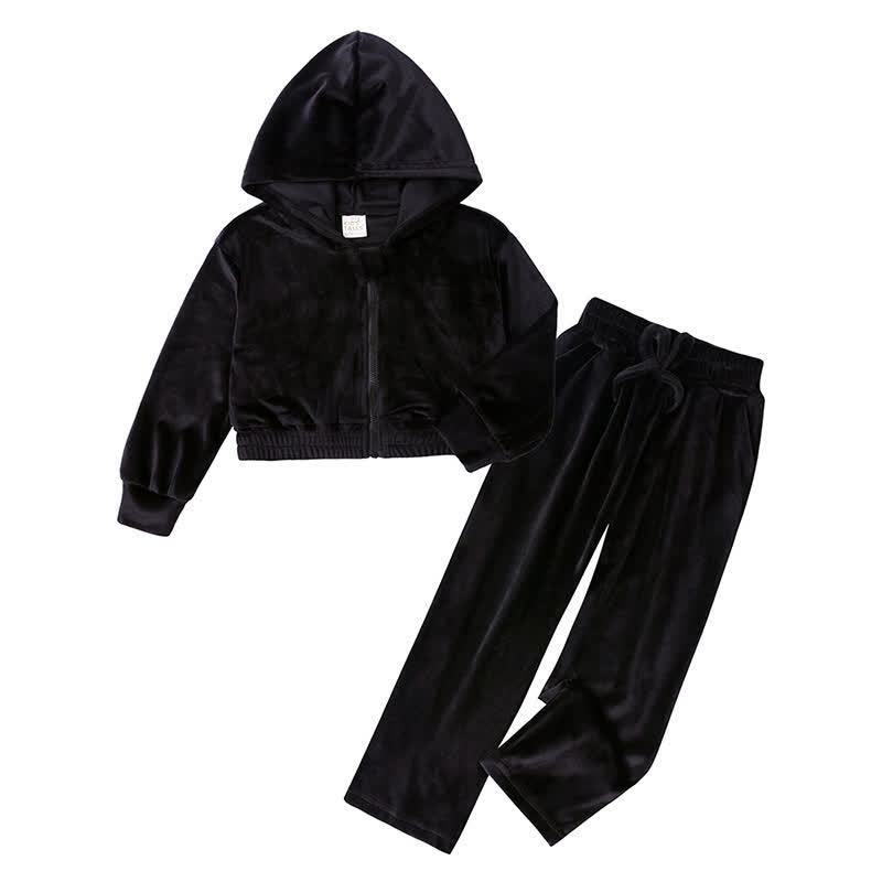 Toddler Soft Velour Zip Hoodie and Pants 2-piece Set - Black - 11-12T - image 4