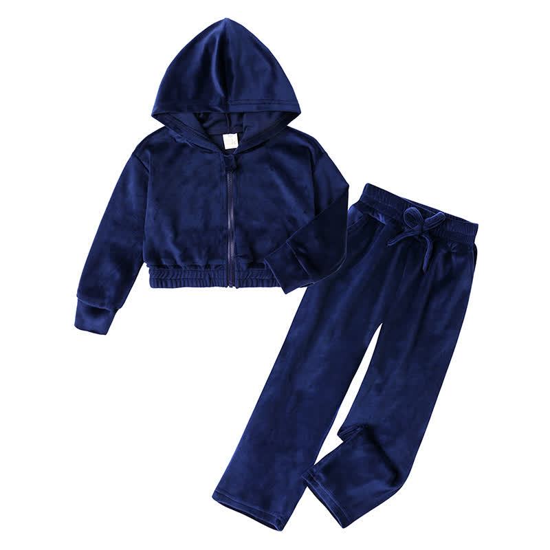 Toddler Soft Velour Zip Hoodie and Pants 2-piece Set - Navy - 11-12T - image 3