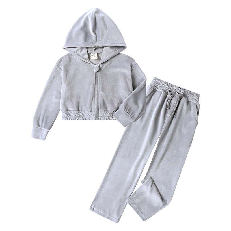 Toddler Soft Velour Zip Hoodie and Pants 2-piece Set - Gray - 11-12T - image 2
