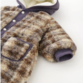 Baby Plaid Fleece Lined Hooded Romper with Bag - image 7