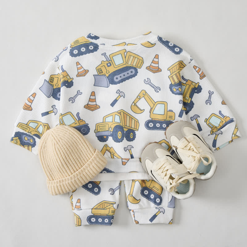 Baby White Construction Vehicle Print Waffle 2-piece Set - image 2