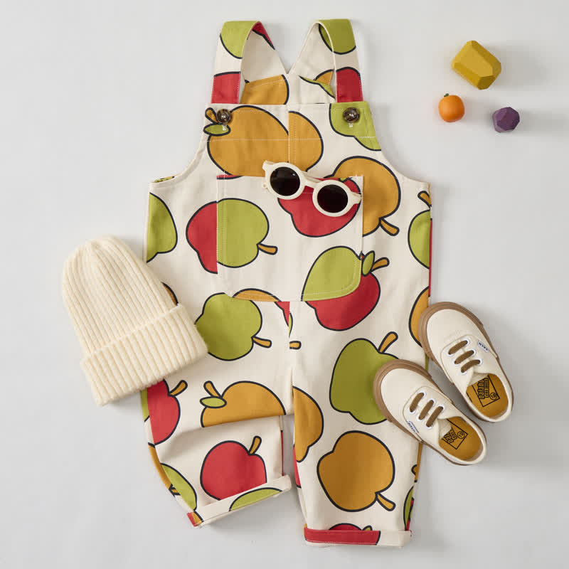 Baby Toddler Beige Apples Print Overalls - image 2
