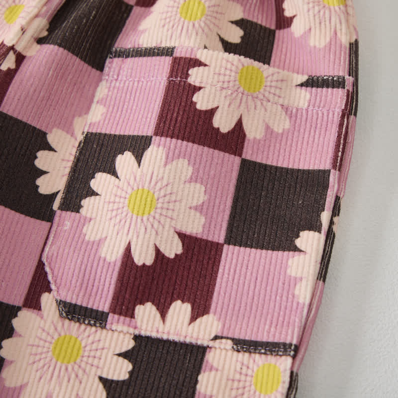 Baby Toddler Plaid Daisy Print Cord Pants - image 3