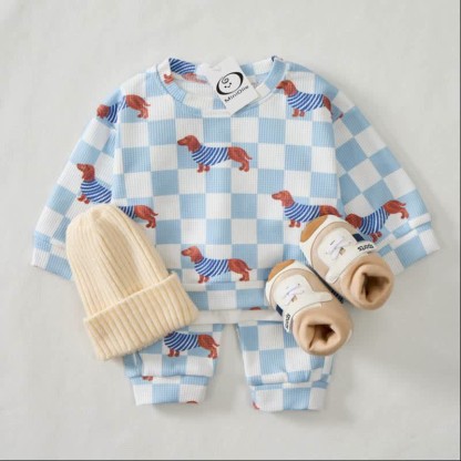 Baby Dachshund Checkered Print Waffle 2-piece Set - image 2