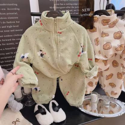Toddler Cartoon Print Zip Up Winter 2-piece Set - Green - 10-11T - image 3