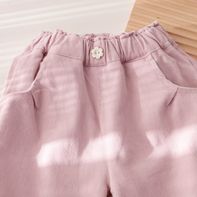 Toddler Girl Soolid Color Floral Patch Pants - image 5