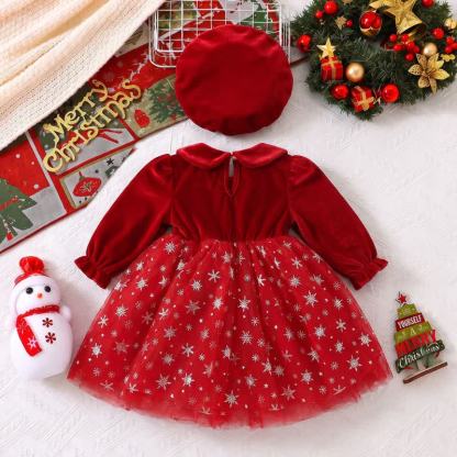 Baby Toddler Girl Christmas Velvet Snowflake Dress with Hat - image 3