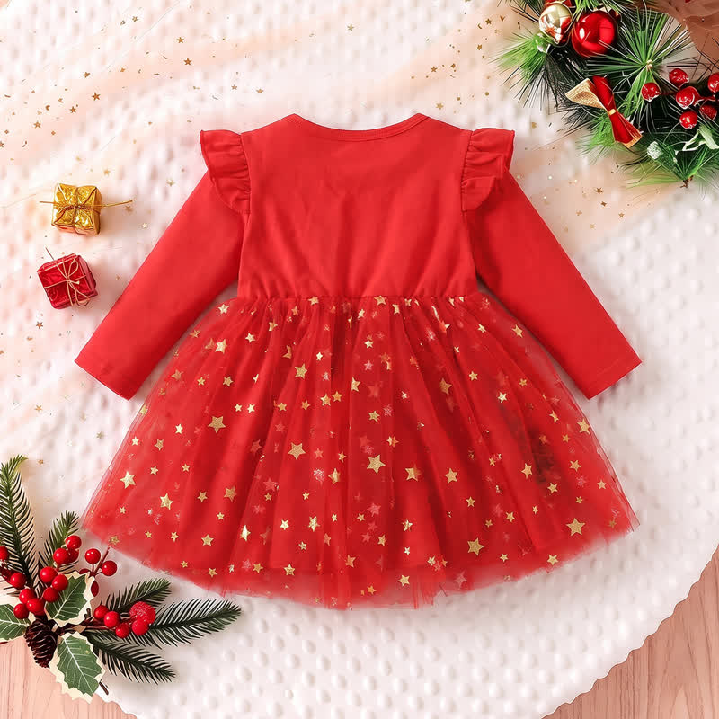 MERRY CHRISTMAS Baby Toddler Star Print Tulle Dress - image 3