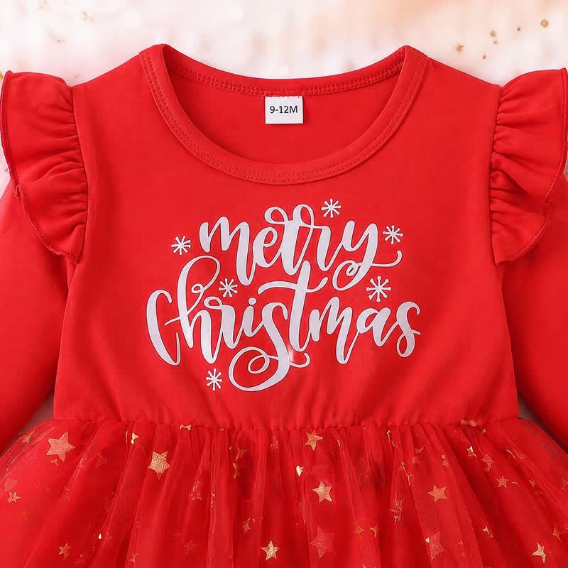 MERRY CHRISTMAS Baby Toddler Star Print Tulle Dress - image 4