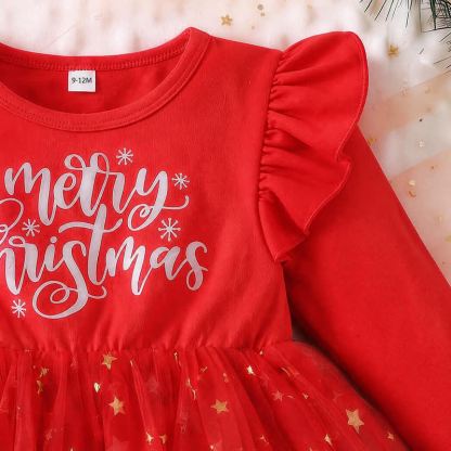 MERRY CHRISTMAS Baby Toddler Star Print Tulle Dress - image 6