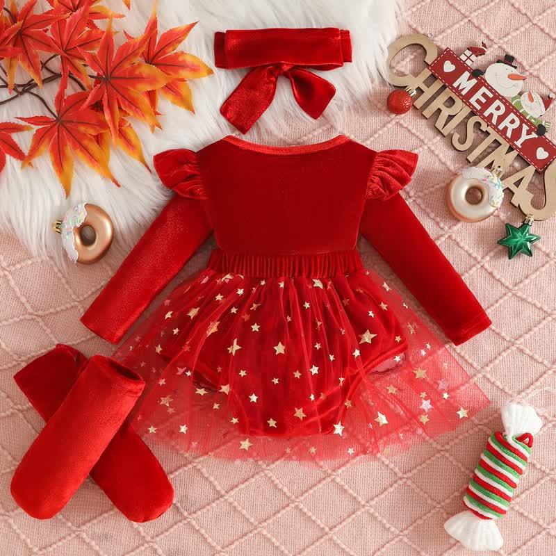 Baby Christmas Star Velvet Tulle Flutter Sleeves Dress - image 4
