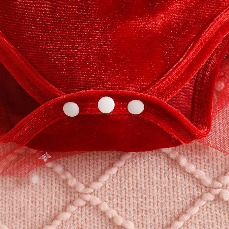 Baby Christmas Star Velvet Tulle Flutter Sleeves Dress - image 5