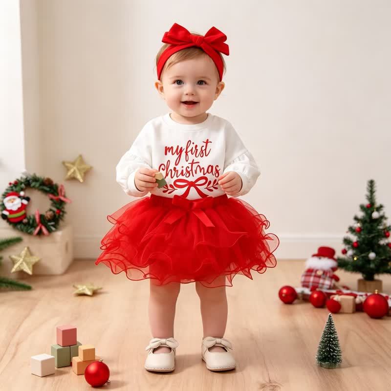 MY FIRST CHRISTMAS Baby Girl Tulle Dress Set with Headband - image 1