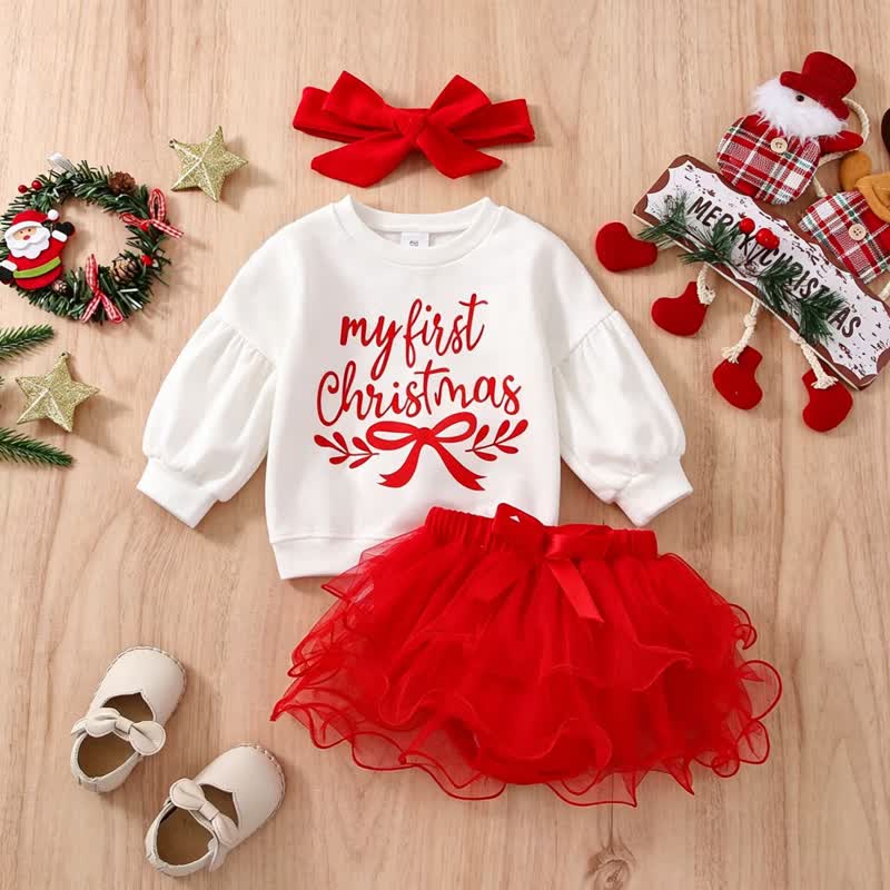 MY FIRST CHRISTMAS Baby Girl Tulle Dress Set with Headband - Red - 2-3Y - image 2