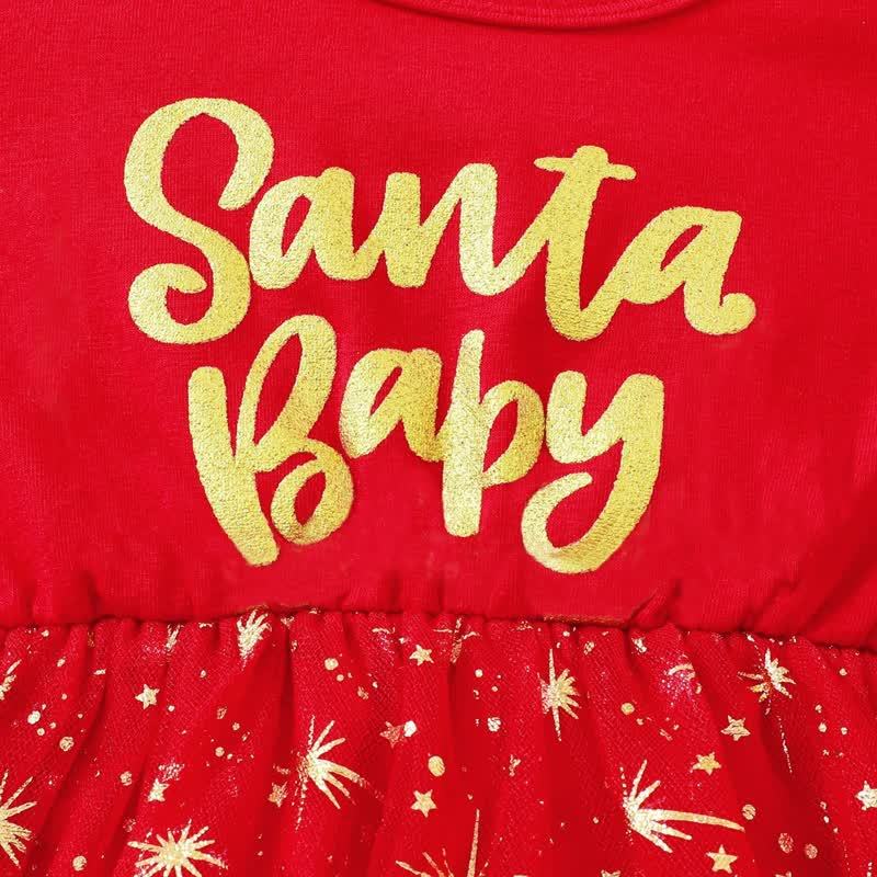 SANTA BABY Toddler Girl Red Star Tulle Dress with Headband - image 5