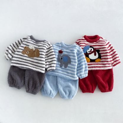 Baby Toddler Cozy Striped Fleece Animal Lounge 2-piece Set - image 1