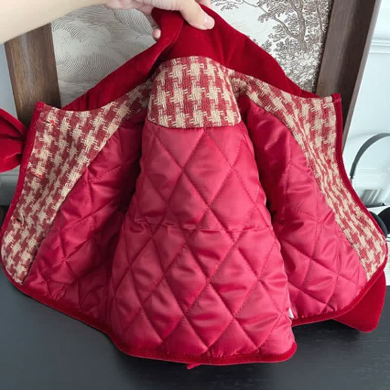 Toddler Girl Vintage Plaid Quilted Jacket and Skirt 2-piece Set - image 3