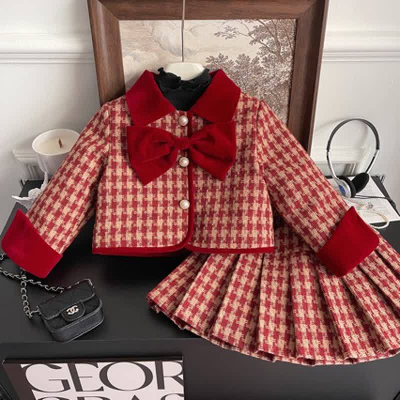Toddler Girl Vintage Plaid Quilted Jacket and Skirt 2-piece Set - Red - 8-9T - image 1