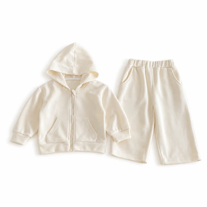 Toddler Soft Zip Hoodie and Pants 2-piece Set - Beige - 6-7T - image 2