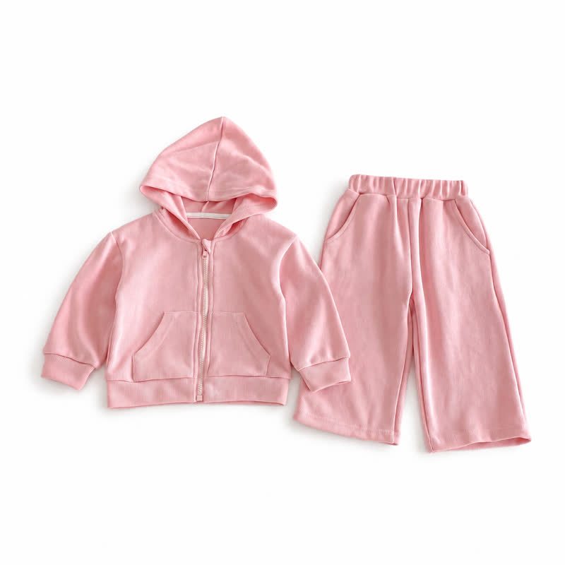 Toddler Soft Zip Hoodie and Pants 2-piece Set - Pink - 6-7T - image 3