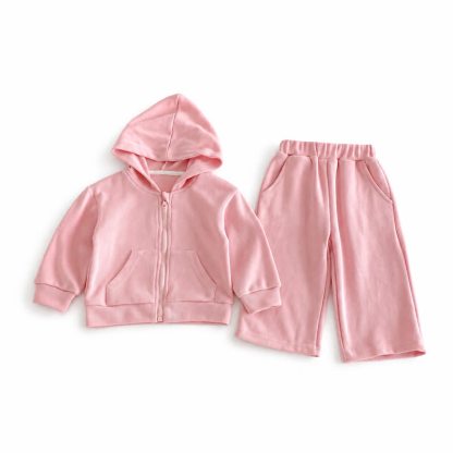 Toddler Soft Zip Hoodie and Pants 2-piece Set - Pink - 6-7T - image 3