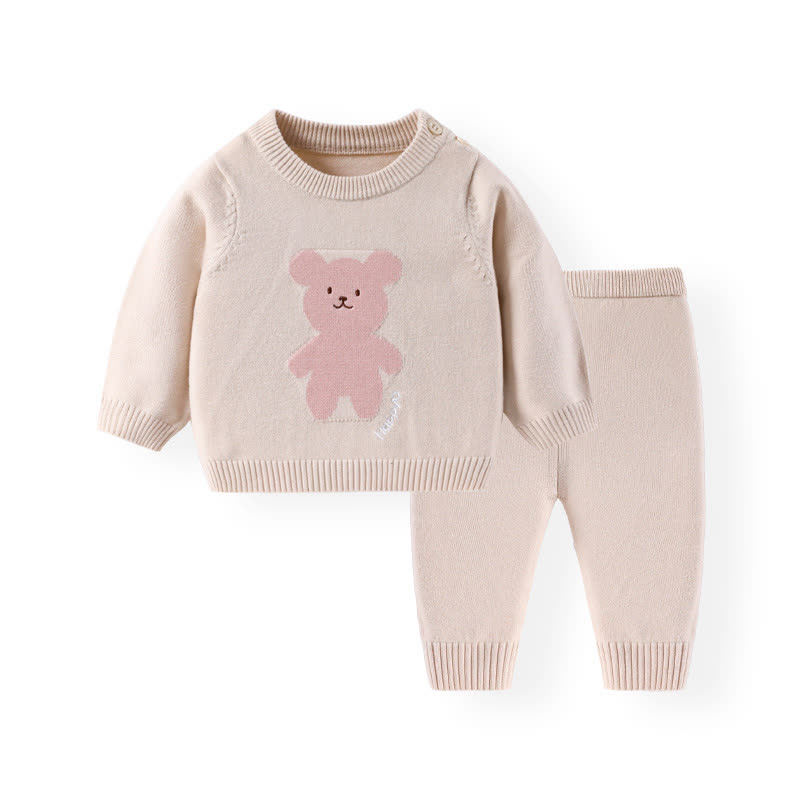 Baby Teddy Bear Knit Sweater and Pants 2-piece Set - Beige - 12-24M - image 3