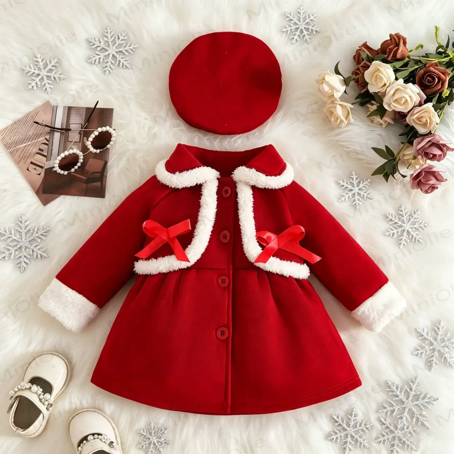 Baby Girl Christmas Red Beret Coat Set - image 1