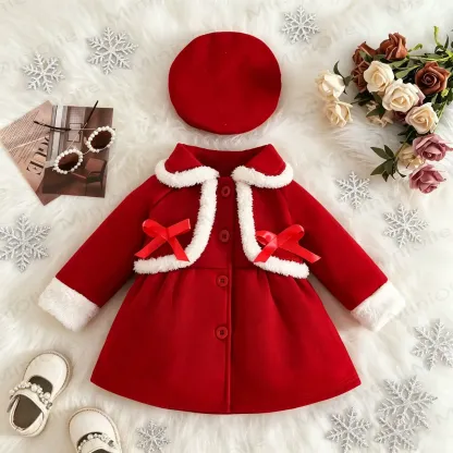 Baby Girl Christmas Red Beret Coat Set - image 1