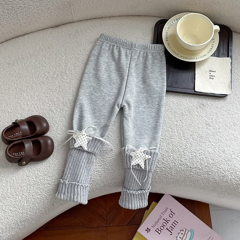 Toddler Girl Fleece Star Bow Leggings - Light Gray - 6-7T - image 4
