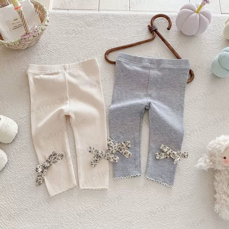 Baby Girl Ribbed Floral Bow Leggings - image 1