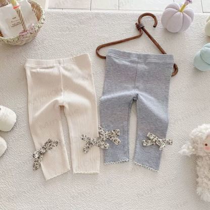 Baby Girl Ribbed Floral Bow Leggings - image 1