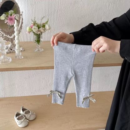 Baby Girl Ribbed Floral Bow Leggings - Gray - 2-3T - image 3