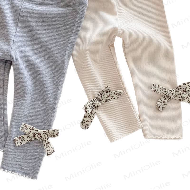 Baby Girl Ribbed Floral Bow Leggings - image 5