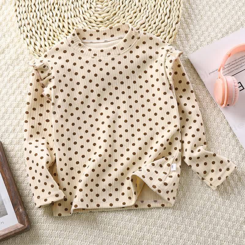 Toddler Girl Ruffle Long Sleeve T-Shirt - Beige Dot - 11-12T - image 2
