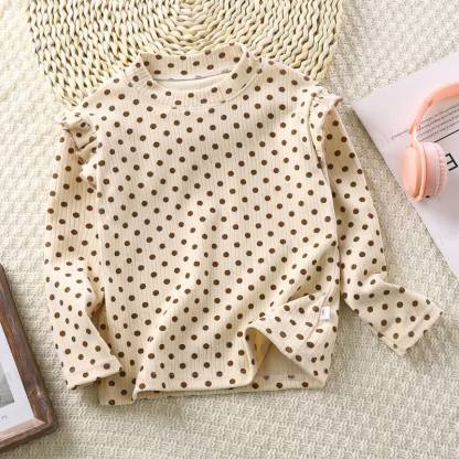 Toddler Girl Ruffle Long Sleeve T-Shirt - Beige Dot - 11-12T - image 2