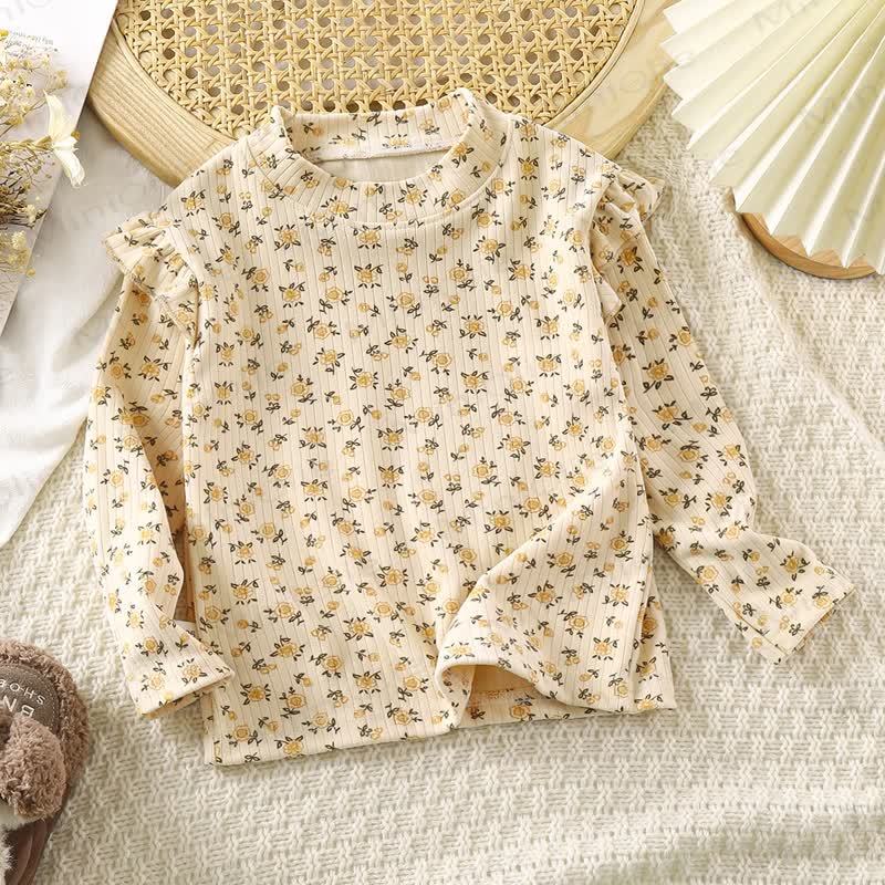 Toddler Girl Ruffle Long Sleeve T-Shirt - Beige Daisy - 11-12T - image 7