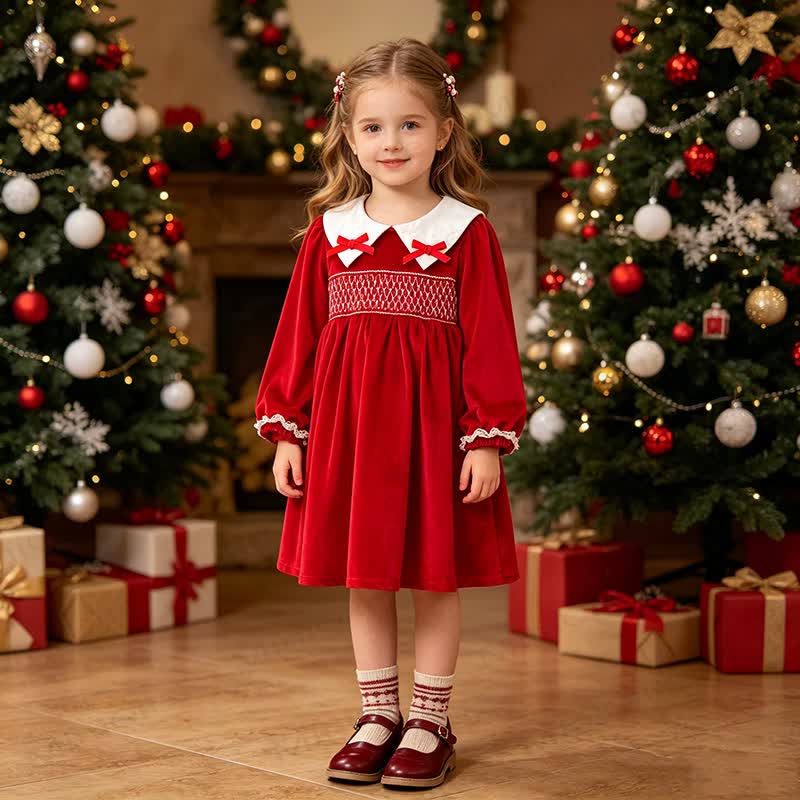 Toddler Girl Christmas Red Bow Dress - image 2