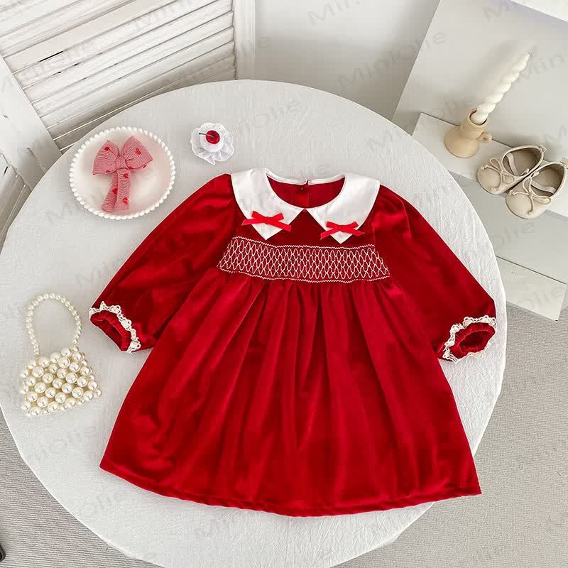 Toddler Girl Christmas Red Bow Dress - image 3