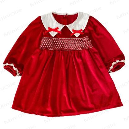 Toddler Girl Christmas Red Bow Dress - image 4