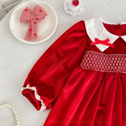 Toddler Girl Christmas Red Bow Dress - image 7